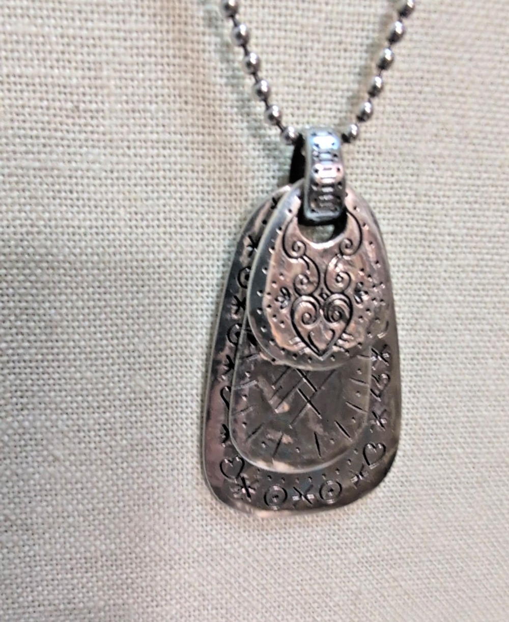 Brighton 3 Love Tag Reversible Silver Tone Pendant Long Chain Necklace Retired